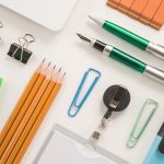 School supplies on white background